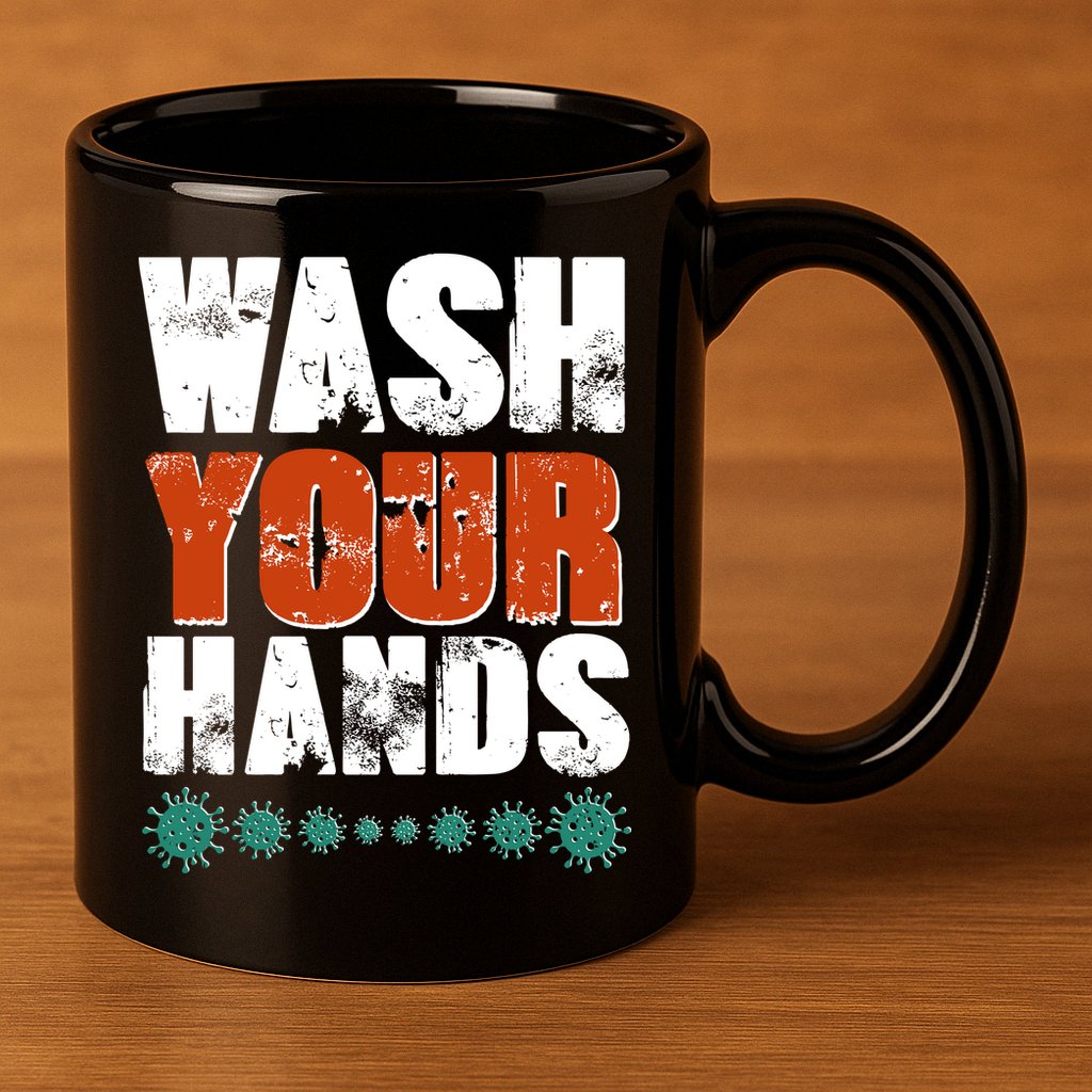 Distressed Wash Your Hands Funny 11oz C Handle Ceramic Mug