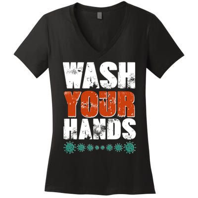 Distressed Wash Your Hands Funny Women's V-Neck T-Shirt