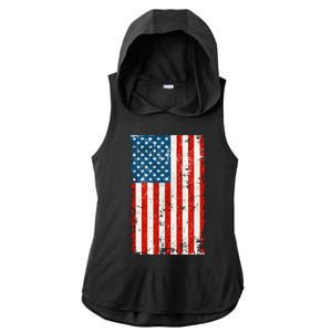 Distressed Worn USA American Flag Ladies PosiCharge Tri-Blend Wicking Draft Hoodie Tank