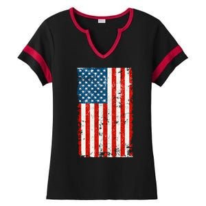 Distressed Worn USA American Flag Ladies Halftime Notch Neck Tee