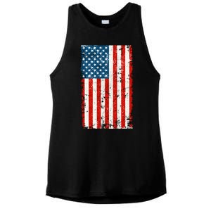 Distressed Worn USA American Flag Ladies PosiCharge Tri-Blend Wicking Tank