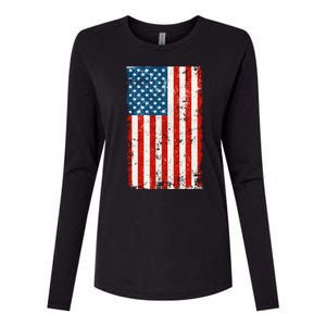 Distressed Worn USA American Flag Womens Cotton Relaxed Long Sleeve T-Shirt