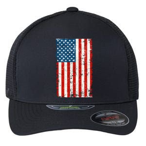 Distressed Worn USA American Flag Flexfit Unipanel Trucker Cap