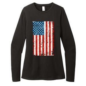 Distressed Worn USA American Flag Womens CVC Long Sleeve Shirt