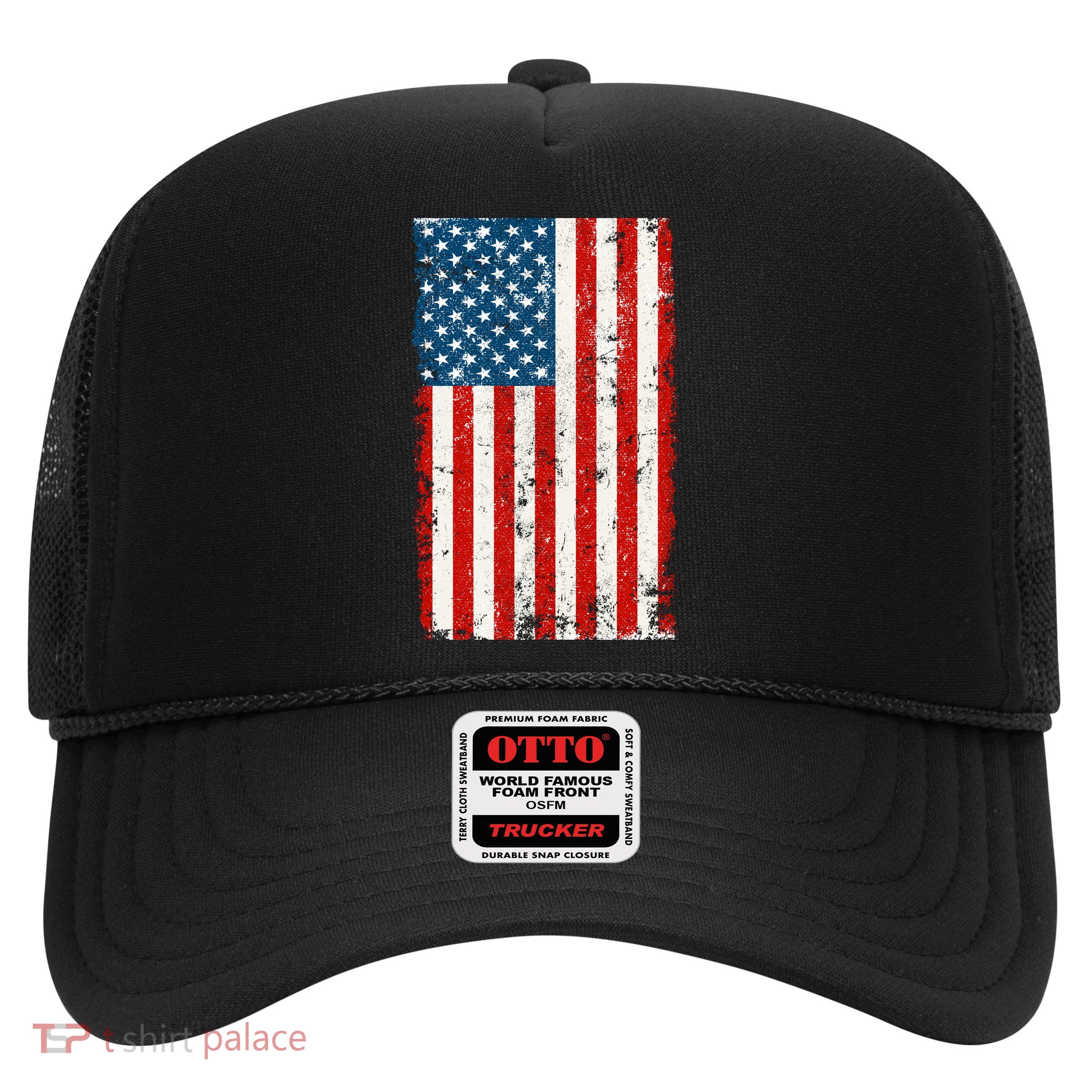Distressed Worn USA American Flag Trucker Hat