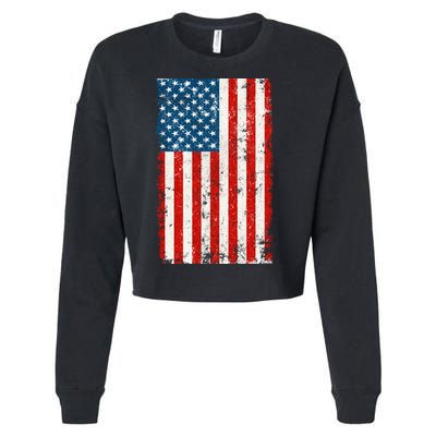 Distressed Worn USA American Flag Cropped Pullover Crew