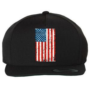 Distressed Worn USA American Flag Wool Snapback Cap