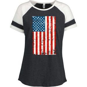 Distressed Worn USA American Flag Enza Ladies Jersey Colorblock Tee