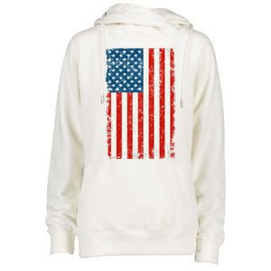 Distressed Worn USA American Flag Womens Funnel Neck Pullover Hood