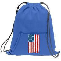 Distressed Worn USA American Flag Sweatshirt Cinch Pack Bag