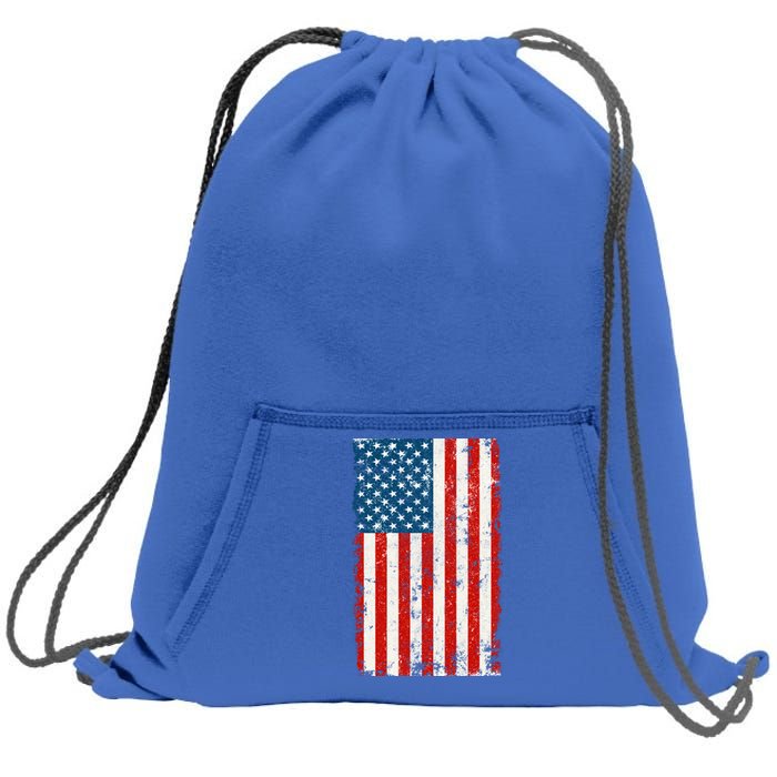 Distressed Worn USA American Flag Sweatshirt Cinch Pack Bag