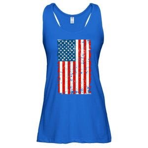 Distressed Worn USA American Flag Ladies Essential Flowy Tank