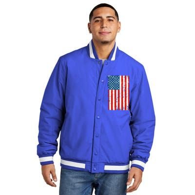 Distressed Worn USA American Flag Insulated Varsity Jacket