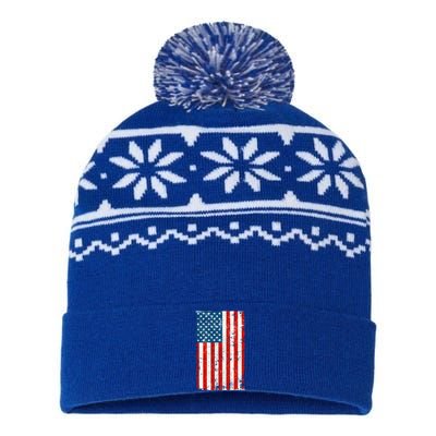 Distressed Worn USA American Flag USA-Made Snowflake Beanie