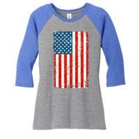 Distressed Worn USA American Flag Women's Tri-Blend 3/4-Sleeve Raglan Shirt