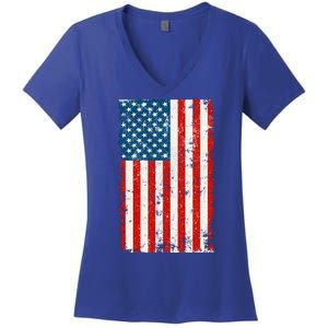 Distressed Worn USA American Flag Women's V-Neck T-Shirt