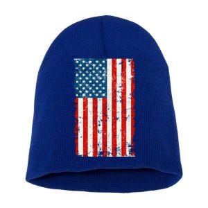 Distressed Worn USA American Flag Short Acrylic Beanie