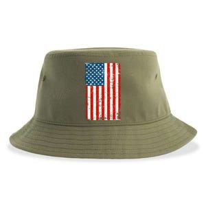 Distressed Worn USA American Flag Sustainable Bucket Hat