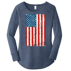 Distressed Worn USA American Flag Women's Perfect Tri Tunic Long Sleeve Shirt