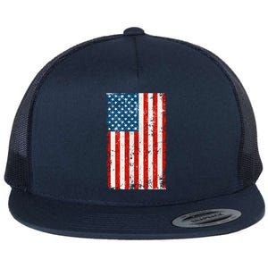 Distressed Worn USA American Flag Flat Bill Trucker Hat