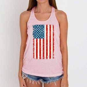 Distressed Worn USA American Flag Women's Knotted Racerback Tank