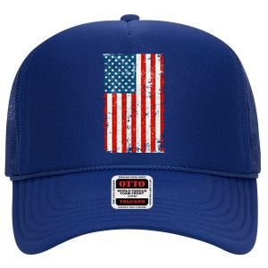 Distressed Worn USA American Flag High Crown Mesh Back Trucker Hat