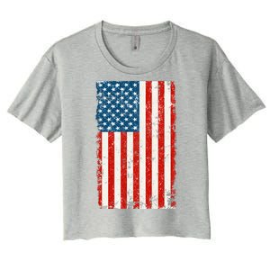 Distressed Worn USA American Flag Women's Crop Top Tee