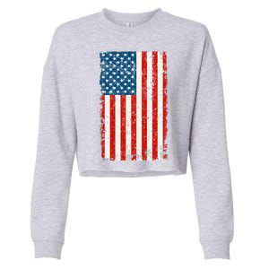 Distressed Worn USA American Flag Cropped Pullover Crew