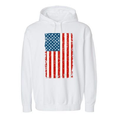 Distressed Worn USA American Flag Garment-Dyed Fleece Hoodie