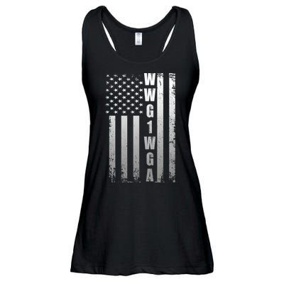 Distressed WWG1WGA US American Flag Ladies Essential Flowy Tank