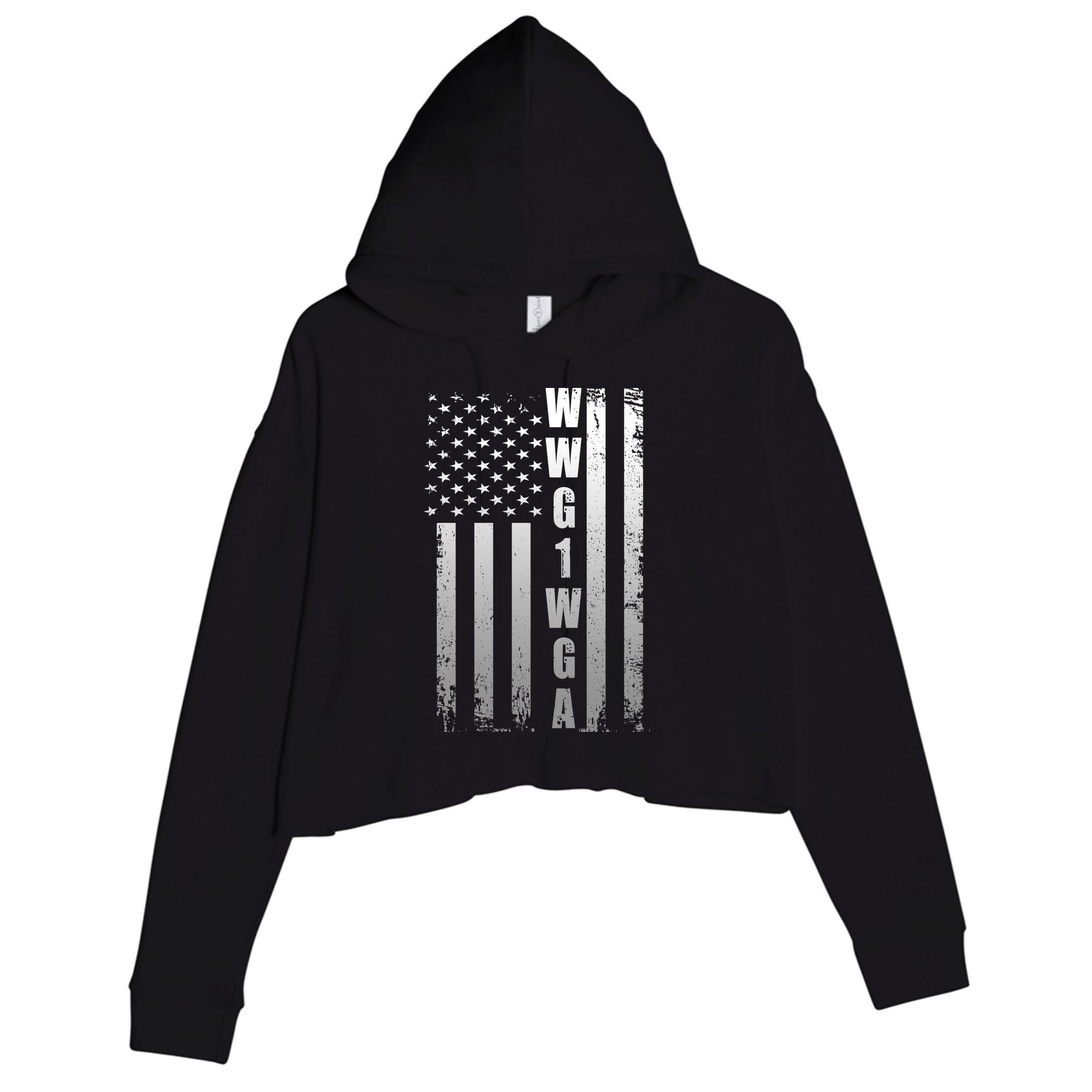 Distressed WWG1WGA US American Flag Crop Fleece Hoodie