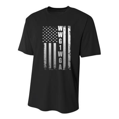 Distressed WWG1WGA US American Flag Youth Performance Sprint T-Shirt