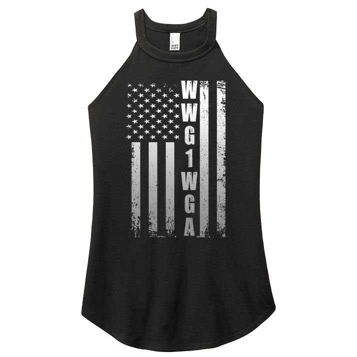 Distressed WWG1WGA US American Flag Women's Perfect Tri Rocker Tank