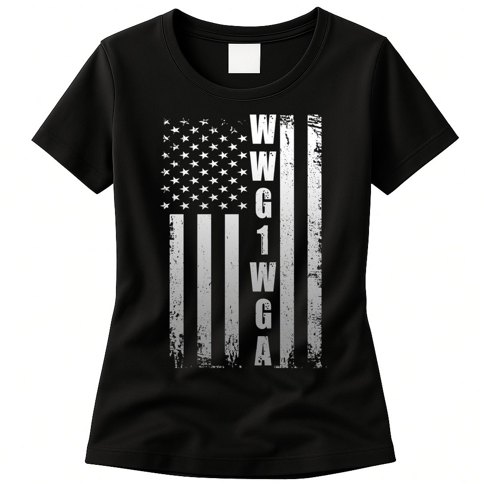 Distressed WWG1WGA US American Flag Womens T-Shirt