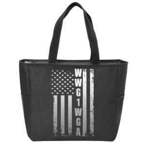 Distressed WWG1WGA US American Flag Zip Tote Bag