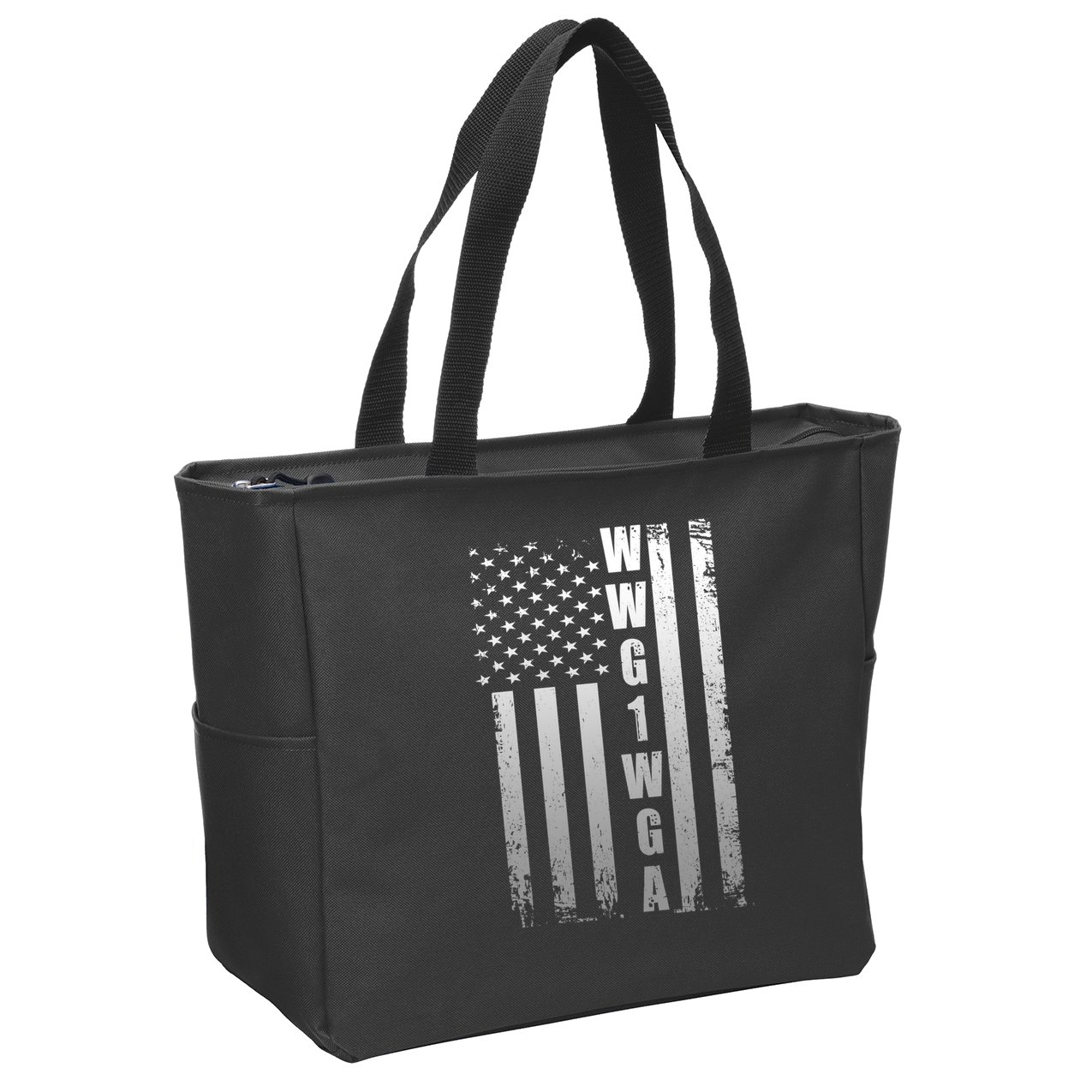 Distressed WWG1WGA US American Flag Zip Tote Bag