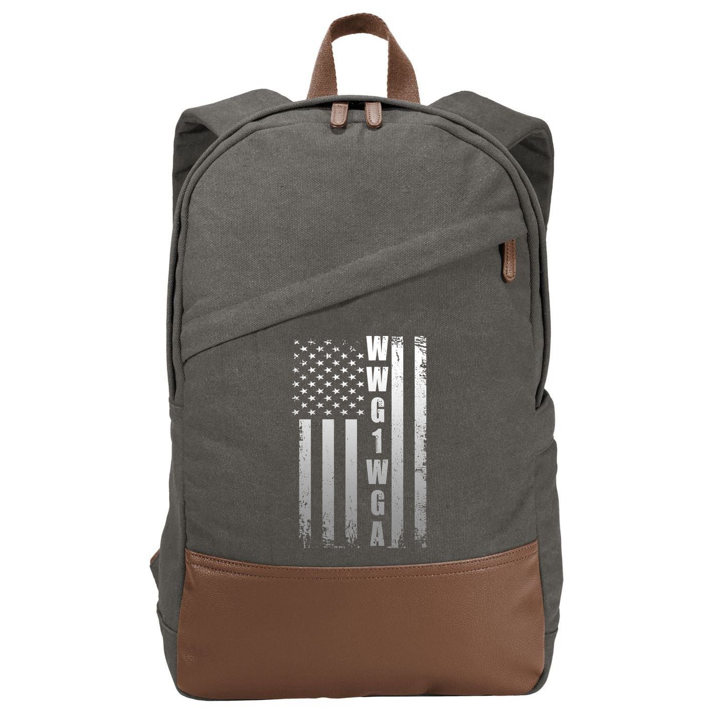Distressed WWG1WGA US American Flag Cotton Canvas Backpack