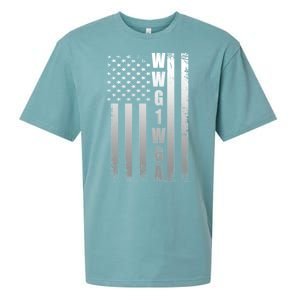 Distressed WWG1WGA US American Flag Sueded Cloud Jersey T-Shirt