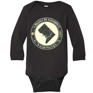 District of Columbia Washington Retro Baby Long Sleeve Bodysuit