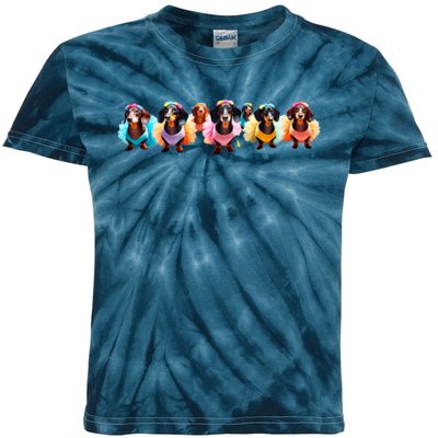 Dachshunds In TutuS Kids Tie-Dye T-Shirt