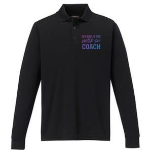 Dad Is The Water Ski Coach Appreciation Water Skiing Cute Gift Performance Long Sleeve Polo