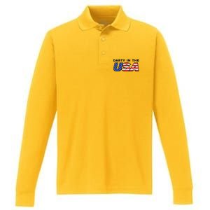 Darty In The Usa 4th Of July Fun Performance Long Sleeve Polo