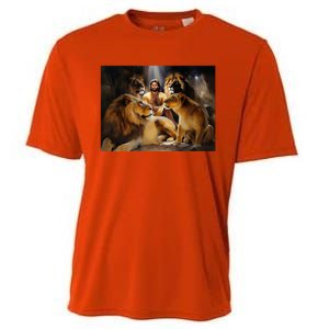 Daniel In The Lions Den Jesus And Lion Christian Bible Cooling Performance Crew T-Shirt