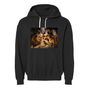 Daniel In The Lions Den Jesus And Lion Christian Bible Garment-Dyed Fleece Hoodie