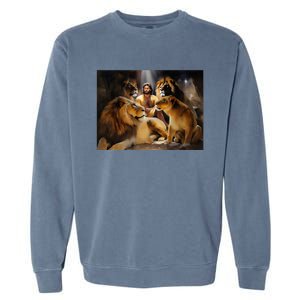 Daniel In The Lions Den Jesus And Lion Christian Bible Garment-Dyed Sweatshirt