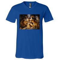 Daniel In The Lions Den Jesus And Lion Christian Bible V-Neck T-Shirt