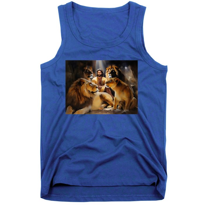 Daniel In The Lions Den Jesus And Lion Christian Bible Tank Top