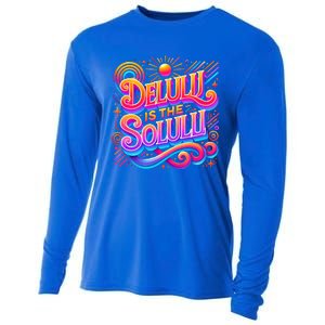 Delulu Is The Solulu Funny Slogan Tiktok Viral Trendy Quote Cooling Performance Long Sleeve Crew