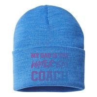 Dad Is The Water Ski Coach Appreciation Water Skiing Gift Sustainable Knit Beanie