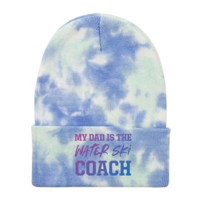 Dad Is The Water Ski Coach Appreciation Water Skiing Gift Tie Dye 12in Knit Beanie